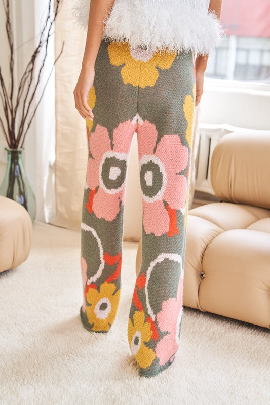 Flower Printed Casual Cozy Full Long Wide Pants Davi & Dani