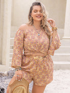 Plus Size Printed Off-Shoulder Top and Shorts Set Trendsi