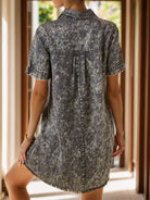 Pocketed Collared Neck Short Sleeve Denim Dress Trendsi