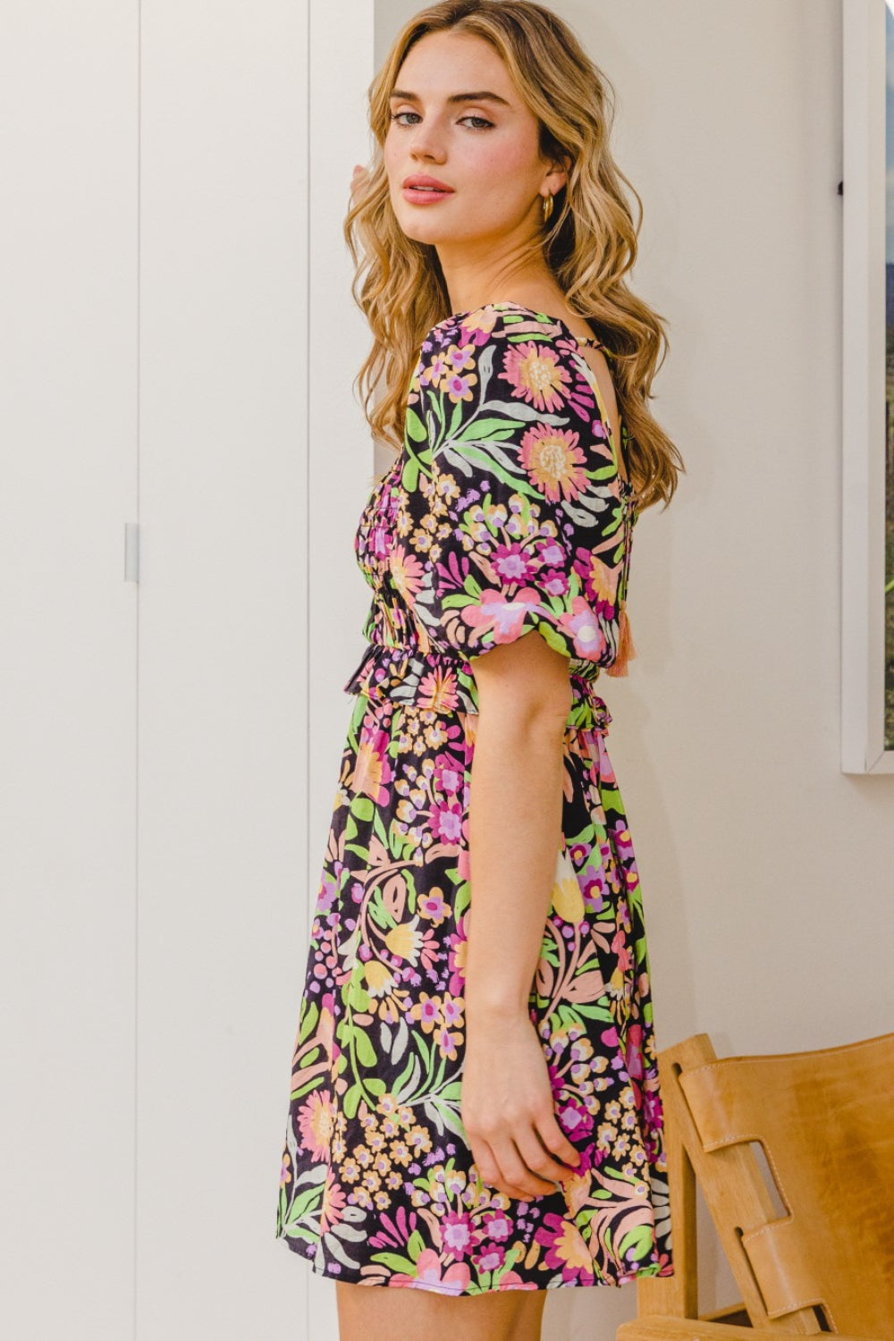 ODDI Full Size Floral Tie-Back Mini Dress Trendsi
