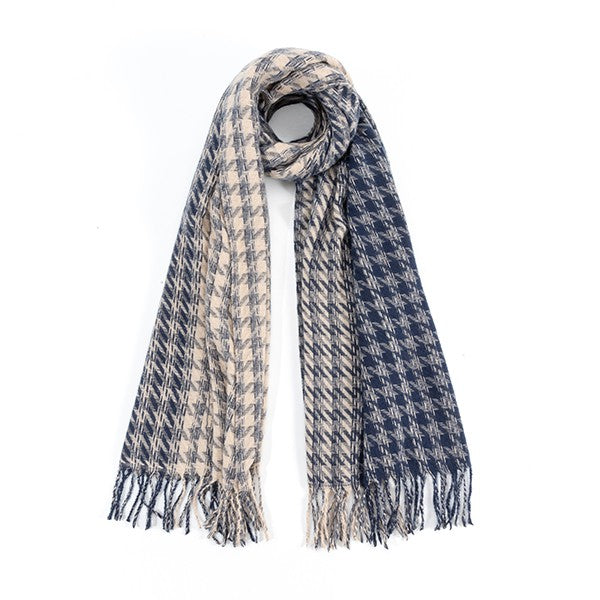 Houndstooth Two Toned Fashion Scarf |  CBCB-BLUE-Os |  Casual Chic Boutique