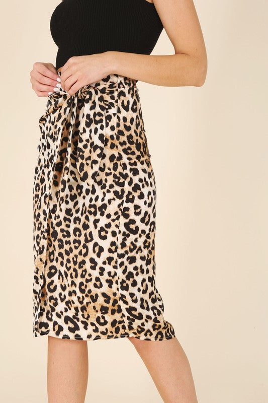 Satin leopard tie skirt Lilou