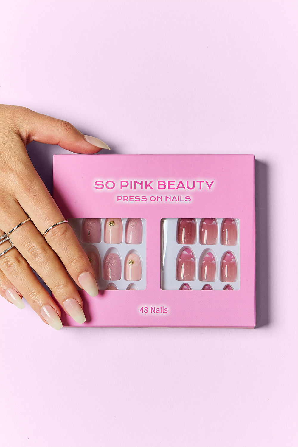 Press On Nails - 2 Set Bundle Pack of 48 Nails SO PINK BEAUTY