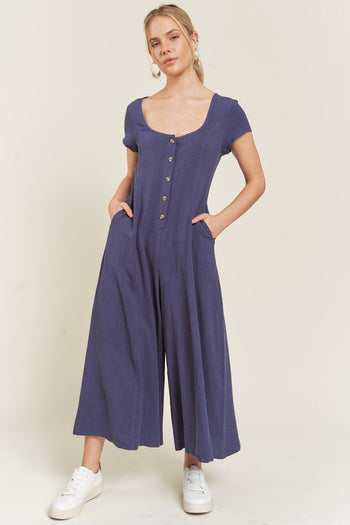 LINEN BUTTON DOWN JUMPSUIT Jade By Jane