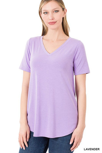 Short Sleeve V-Neck Round Hem Top ZENANA