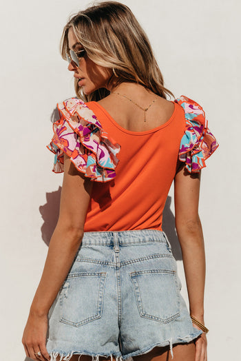 Scoop Neck Flounce Sleeve Bodysuit Trendsi