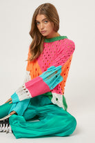 Color Block Distressed Detail Pullover Sweater Davi & Dani