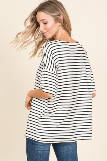 BOMBOM Striped Round Neck T-Shirt Trendsi