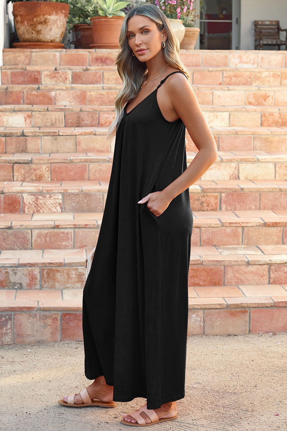 V-Neck Spaghetti Strap Jumpsuit Trendsi