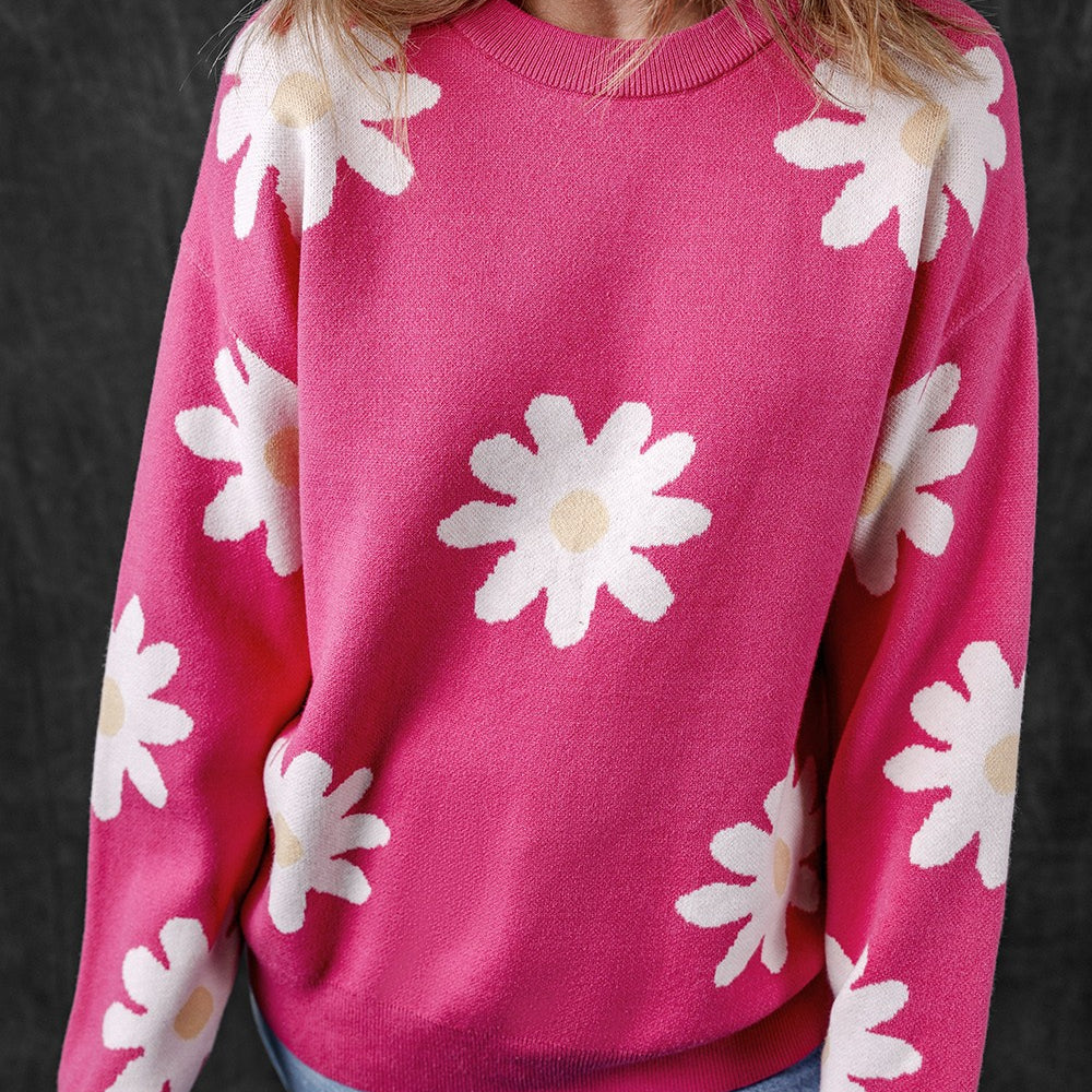 Daisy Round Neck Dropped Shoulder Sweater