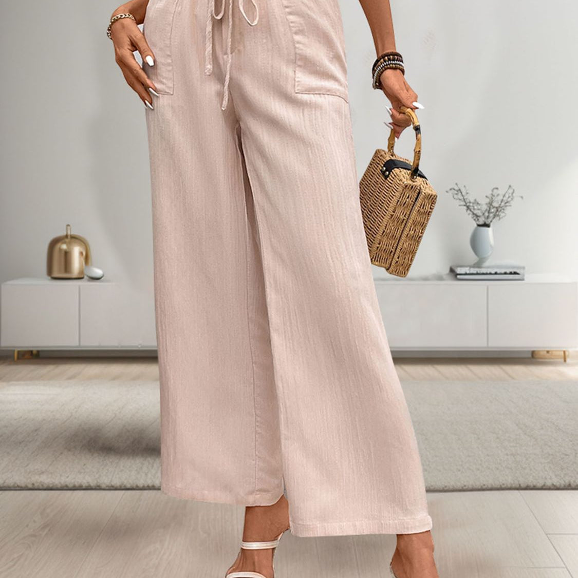 Tied Wide Leg Pants with Pockets Trendsi