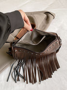 PU Leather Fringe Studded Crossbody Bag Trendsi