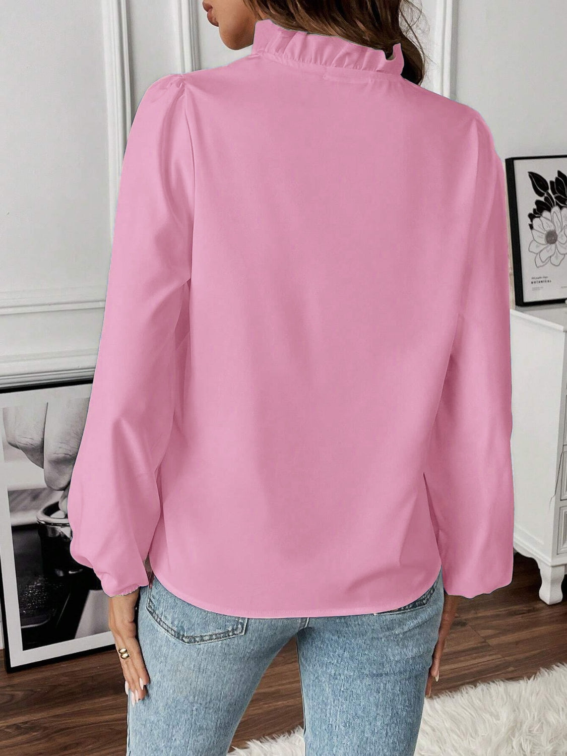 Ruffled V-Neck Long Sleeve Blouse Trendsi