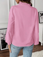 Ruffled V-Neck Long Sleeve Blouse Trendsi