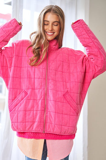 Washed Soft Comfy Quilting Zip Closure Jacket Davi & Dani