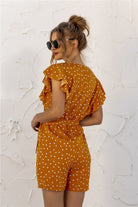 Ruffled Polka Dot Half Button Romper Trendsi