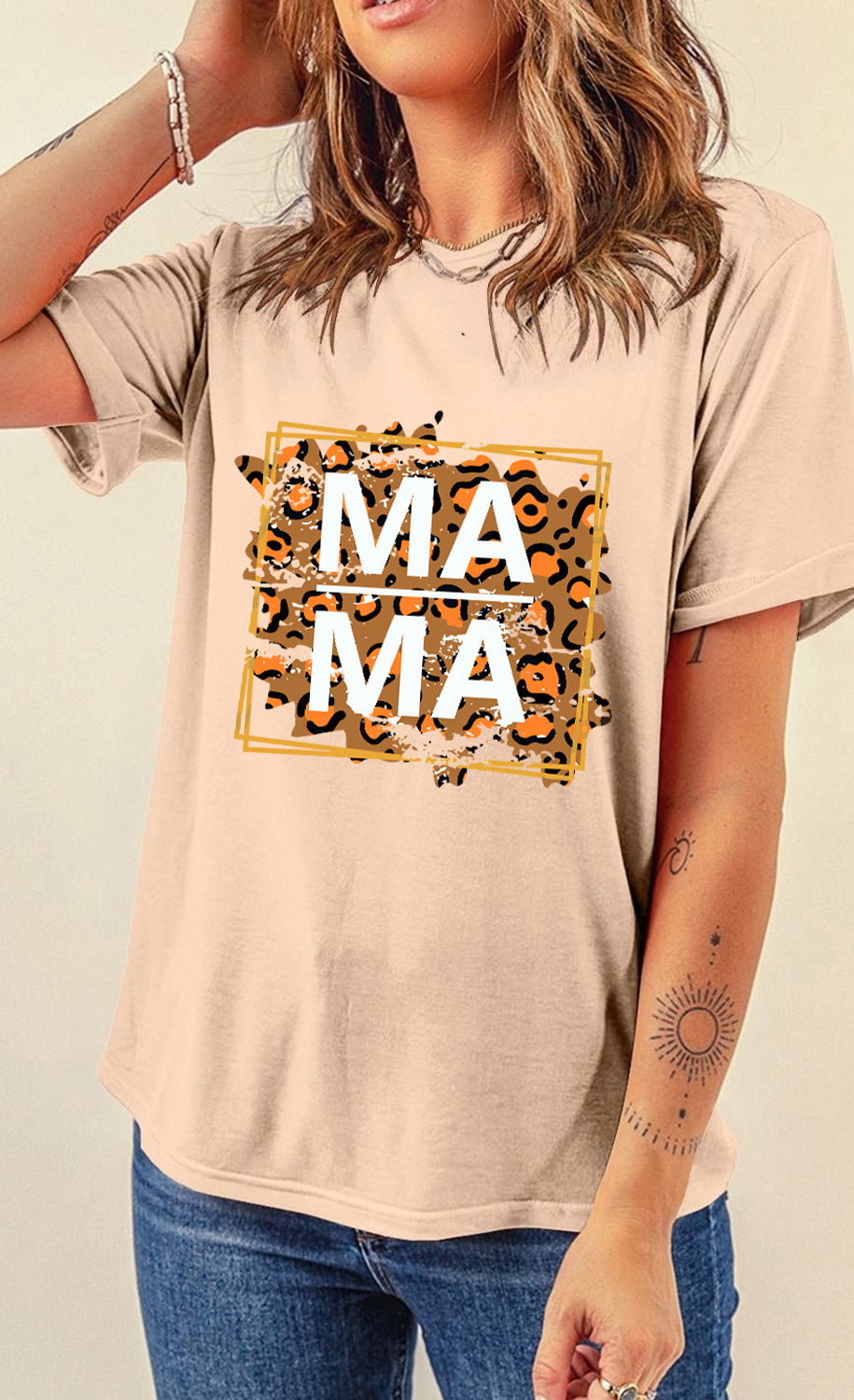 MAMA Round Neck Short Sleeve T-Shirt Trendsi