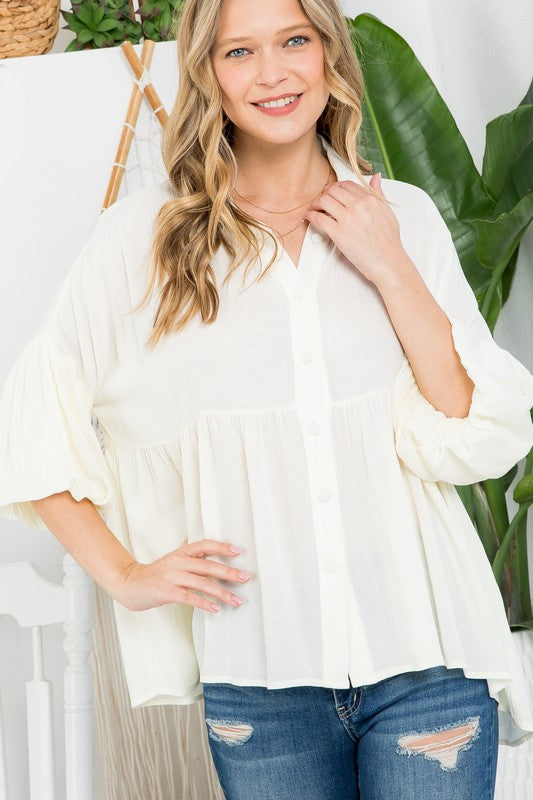 SOLID BUTTON DOWN BLOUSE e Luna