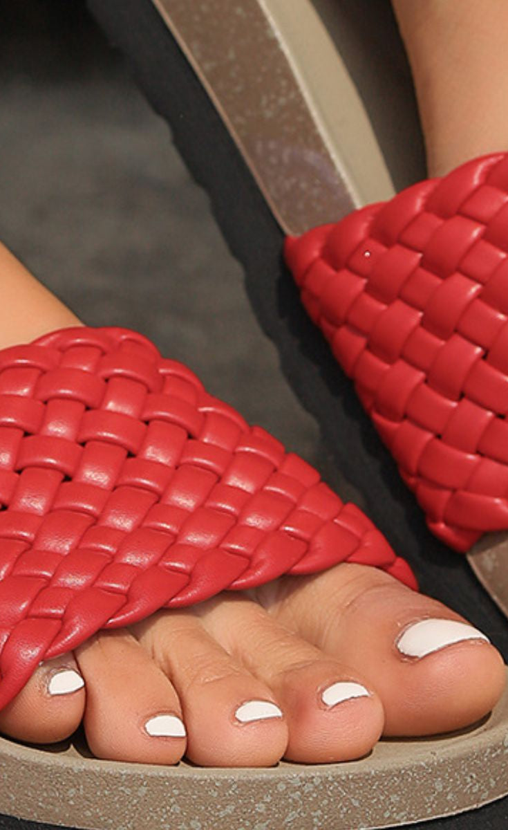 PU Leather Woven Platform Sandals Trendsi