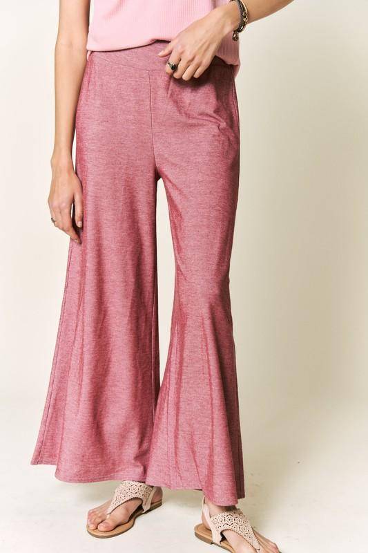 Petal Dew Solid Wide Waistband Wide Leg Pants Kiwidrop