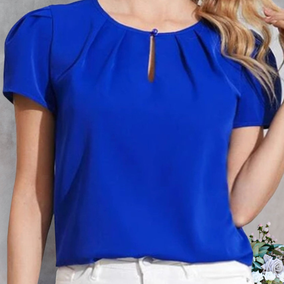 Ruched Round Neck Short Sleeve Blouse