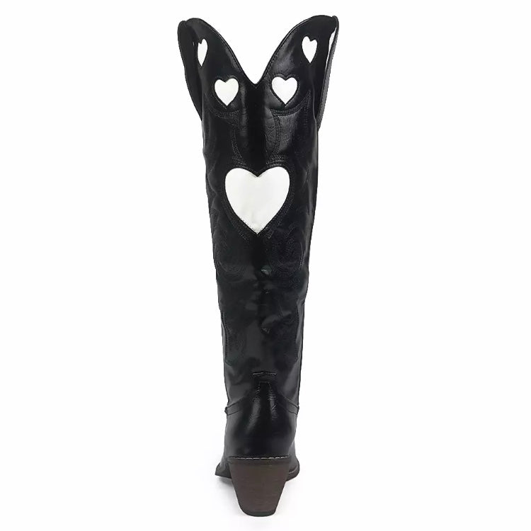 Fashionella Retro Cowboy Heart Shape Sewing Western Boots For Women Fashionella