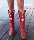 Fashionella Retro Cowboy Heart Shape Sewing Western Boots For Women Fashionella