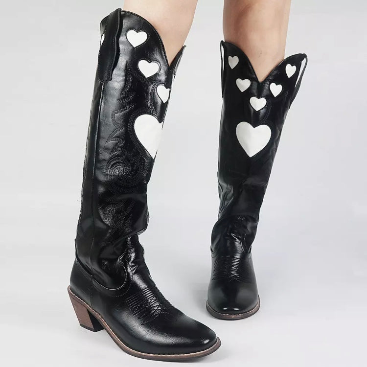 Fashionella Retro Cowboy Heart Shape Sewing Western Boots For Women Fashionella