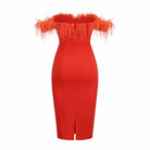 Fashionella Slash Neck Feather Dresses Fashionella