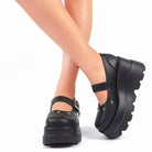 Fashionella Wednesday Addams Chunky Platform Gothic Mary Jane Shoes For Women Fashionella