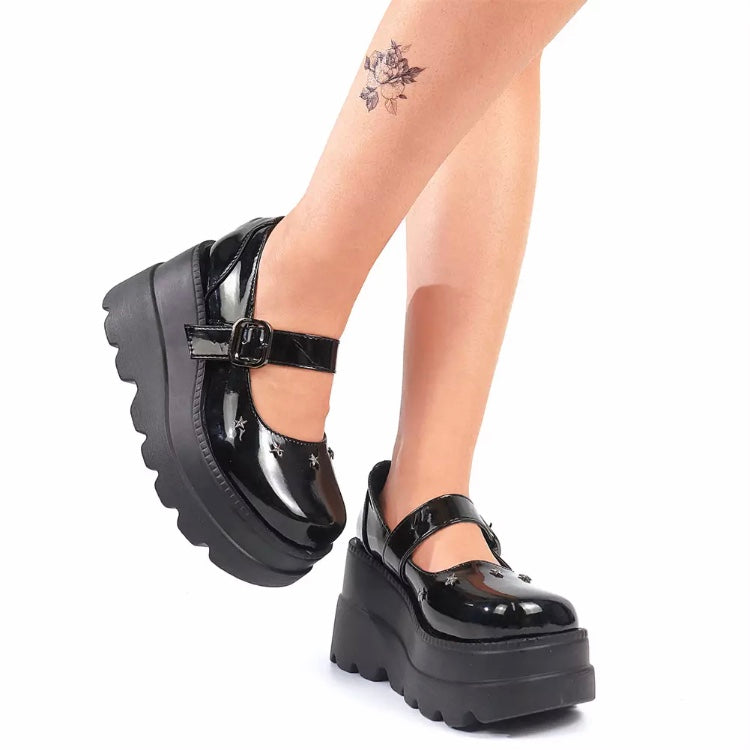 Fashionella Wednesday Addams Chunky Platform Gothic Mary Jane Shoes For Women Fashionella