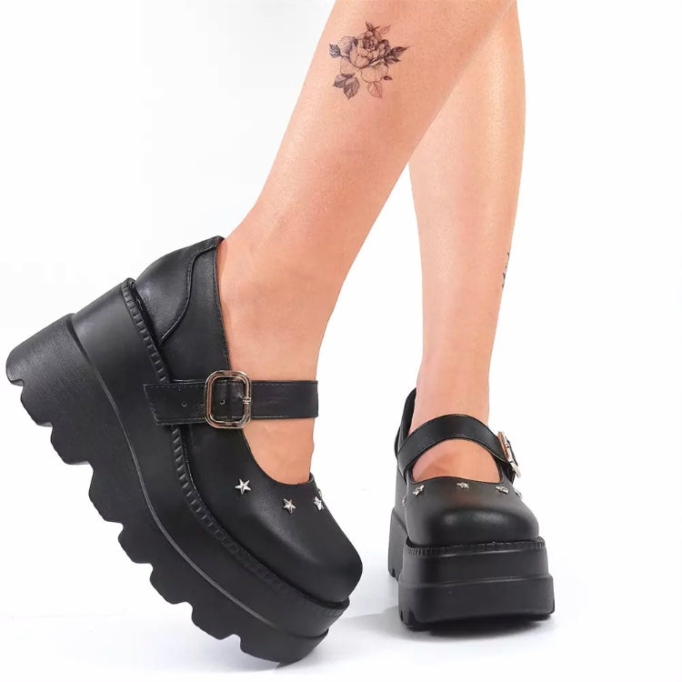 Fashionella Wednesday Addams Chunky Platform Gothic Mary Jane Shoes For Women Fashionella