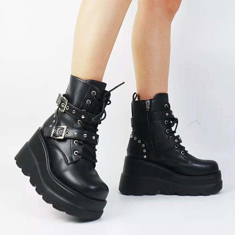 Fashionella Wednesday Addams Chunky Platform Lolita Cosplay Gothic Boots For Women Fashionella