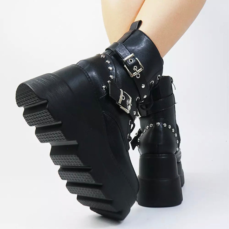 Fashionella Wednesday Addams Chunky Platform Lolita Cosplay Gothic Boots For Women Fashionella