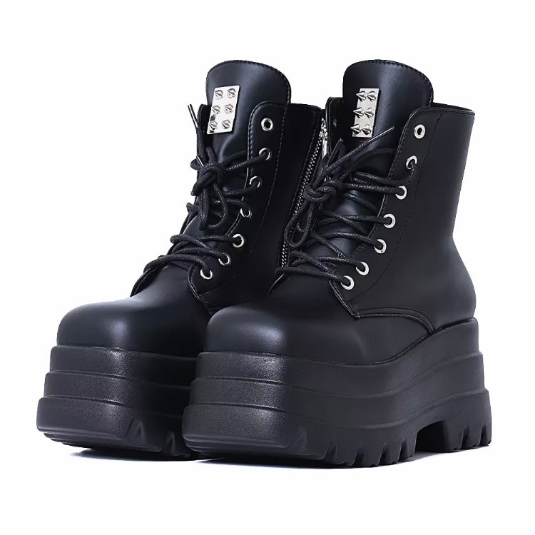 Fashionella Wednesday Addams Chunky Platform Strap Lace-up Gothic Boots For Women Fashionella