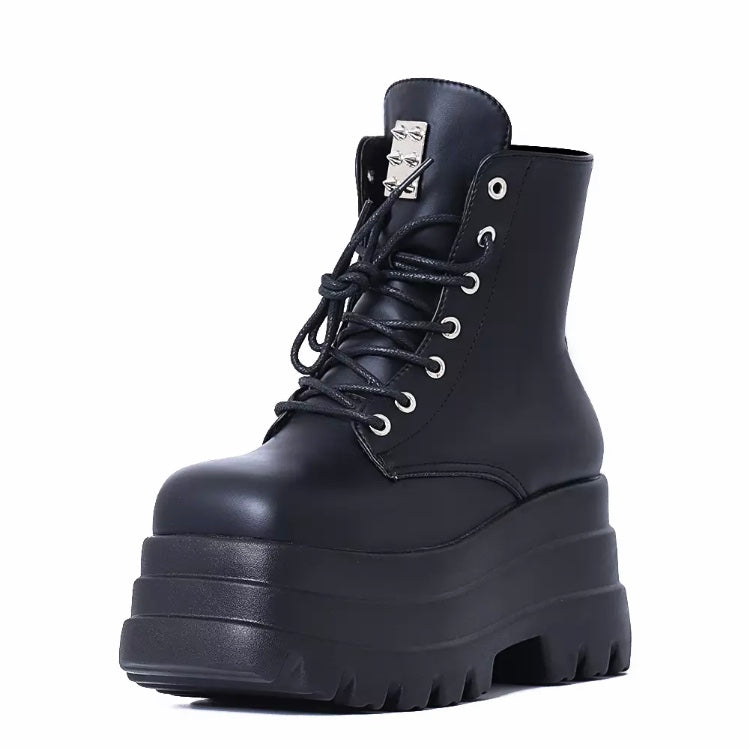 Fashionella Wednesday Addams Chunky Platform Strap Lace-up Gothic Boots For Women Fashionella