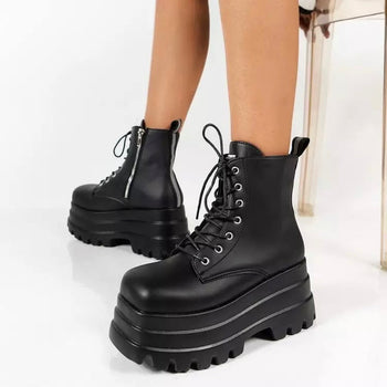 Fashionella Wednesday Addams Chunky Platform Strap Lace-up Gothic Boots For Women Fashionella