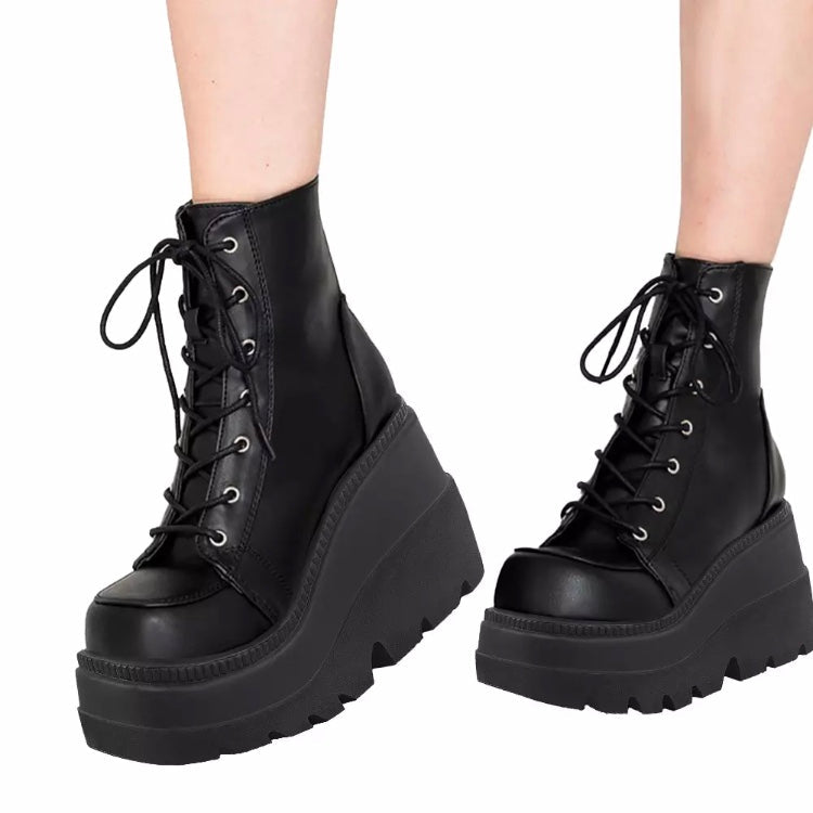 Fashionella Wednesday Addams Gothic Chunky Platform Punk Boots For Women Fashionella