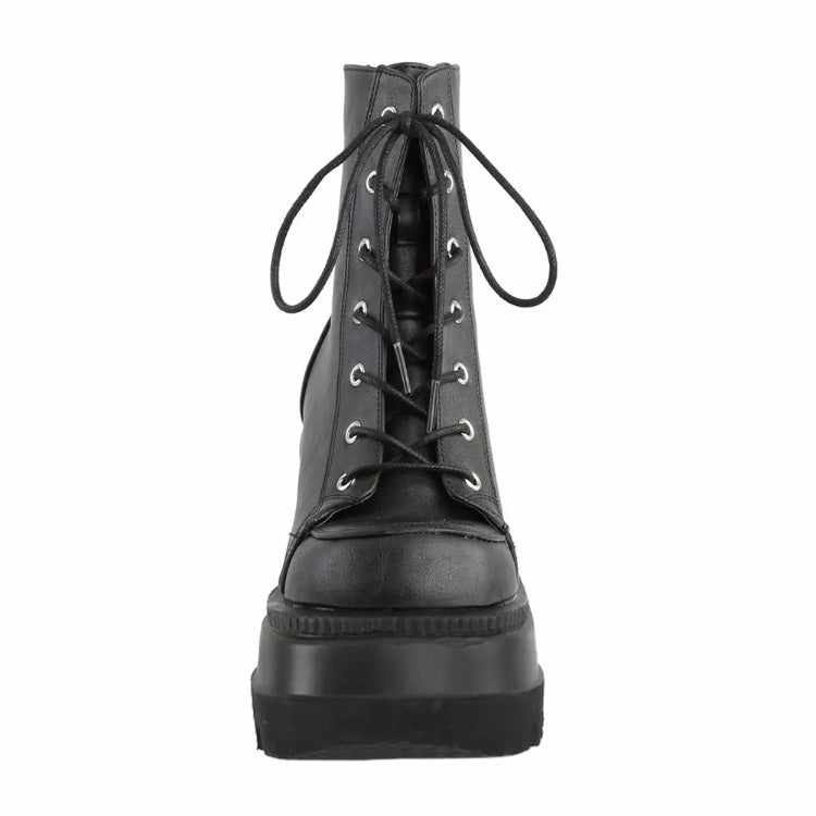 Fashionella Wednesday Addams Gothic Chunky Platform Punk Boots For Women Fashionella