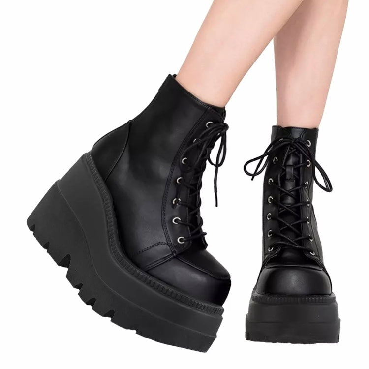 Fashionella Wednesday Addams Gothic Chunky Platform Punk Boots For Women Fashionella