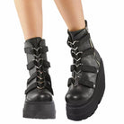 Fashionella Wednesday Addams Gothic Chunky Platform Strap Zip-up Punk Boots For Women Fashionella