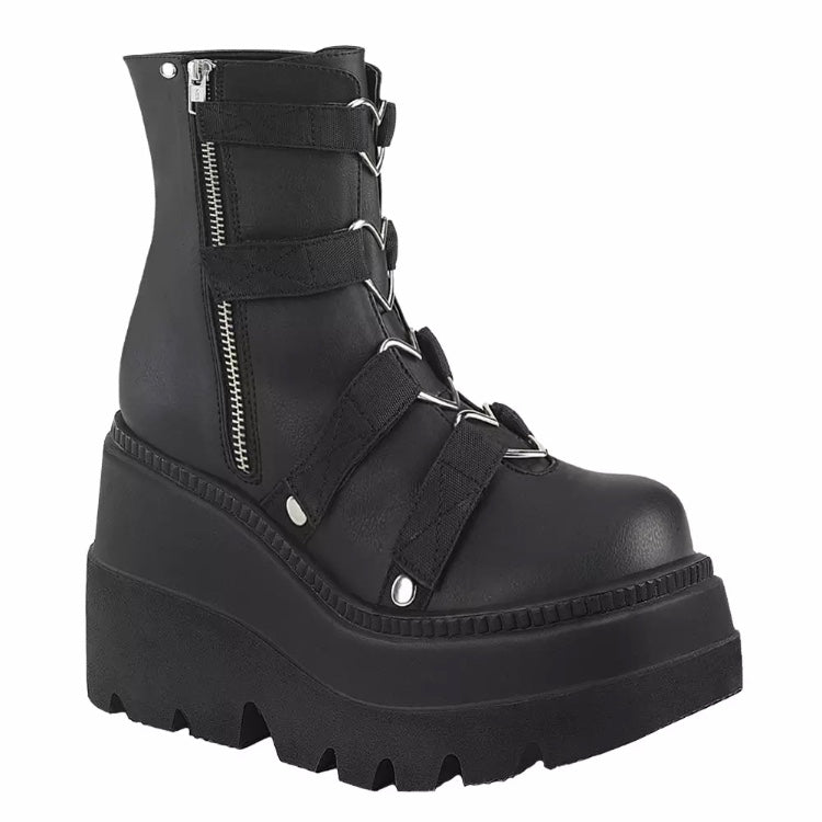 Fashionella Wednesday Addams Gothic Chunky Platform Strap Zip-up Punk Boots For Women Fashionella