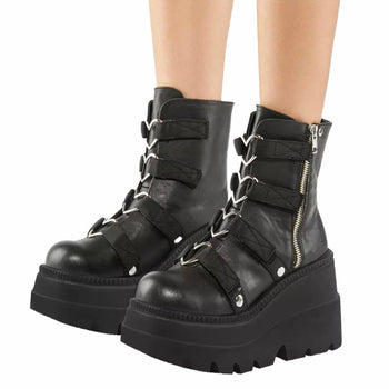 Fashionella Wednesday Addams Gothic Chunky Platform Strap Zip-up Punk Boots For Women Fashionella