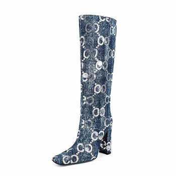 Fashionella Women's Knee-High Denim Boots Fashionella