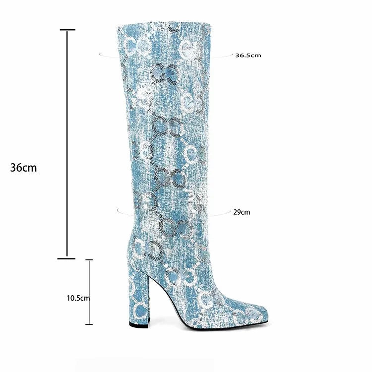 Fashionella Women's Knee-High Denim Boots Fashionella