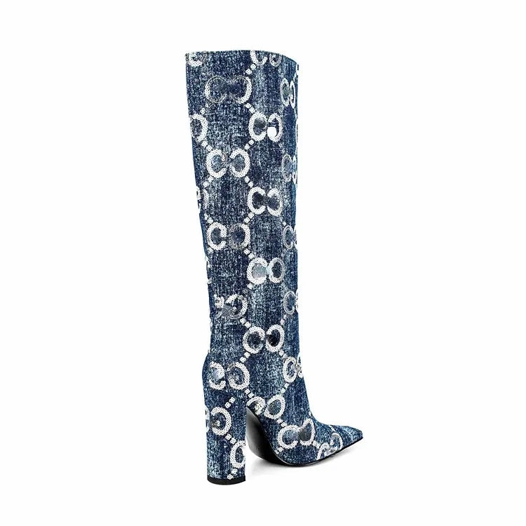 Fashionella Women's Knee-High Denim Boots Fashionella