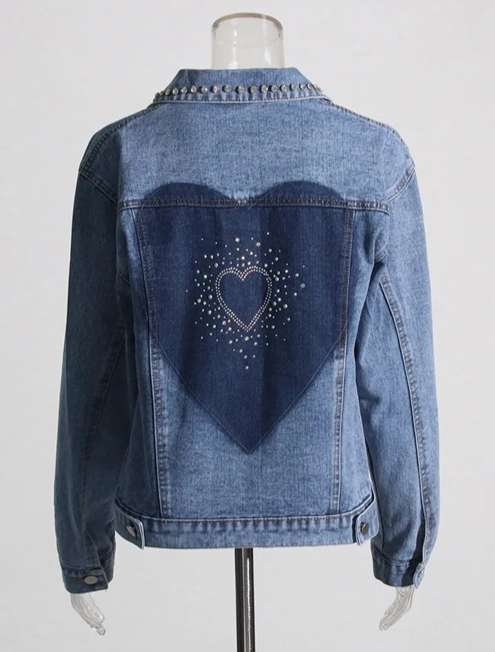 Fashionella Diamonds Hollow Out Long Sleeve Women Denim Jacket Fashionella