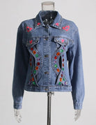 Fashionella Diamonds Hollow Out Long Sleeve Women Denim Jacket Fashionella