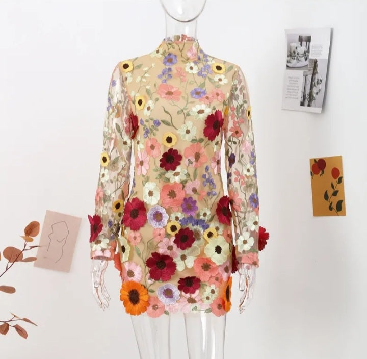 Fashionella Vintage Style Floral Embroidery Mini Dress Fashionella