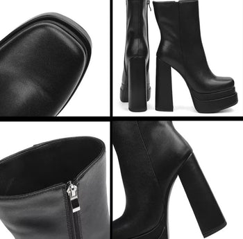 Fashionella Platform High Chunky Heel Women Ankle Gogo Boots Fashionella